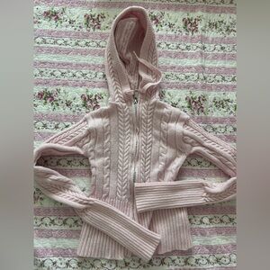 Cozy Pink Cable Knit Hooded Sweater